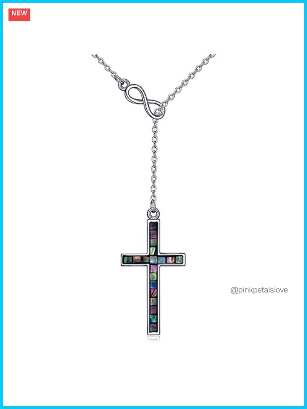 Sterling Silver Cross Necklace Abalone Pendant 18+2 Inch Chain Gift Box